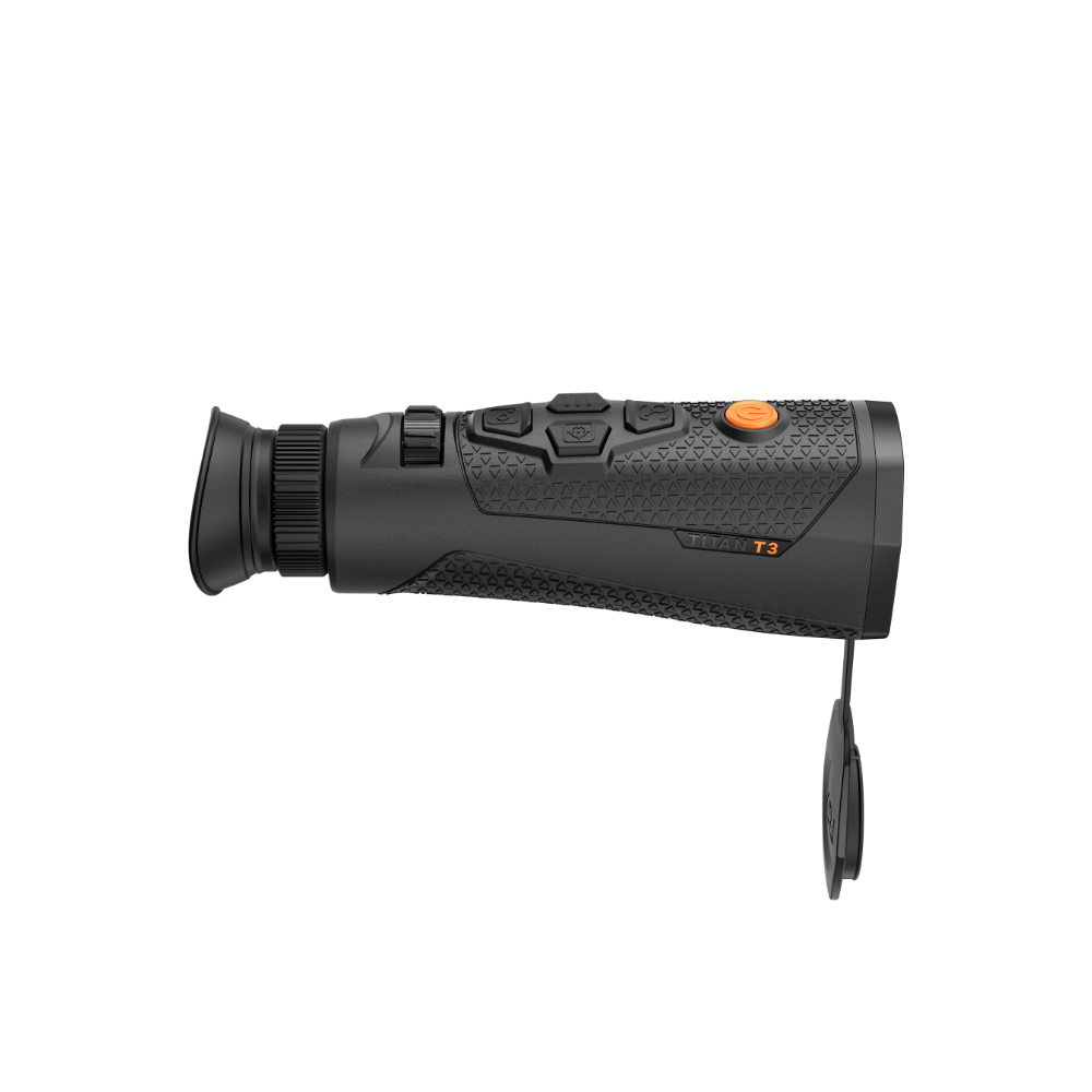 A black Rix thermal imaging scope with a textured eyepiece and control buttons, shown at an angle.