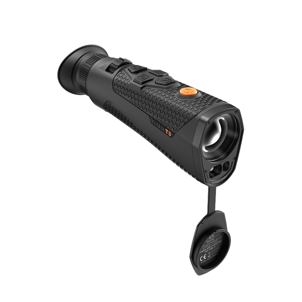 A black Rix thermal imaging scope with a textured eyepiece and control buttons, shown at an angle.