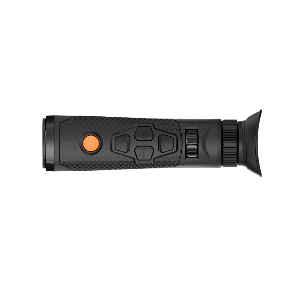 A black Rix thermal imaging scope with a textured eyepiece and control buttons, shown at an angle.