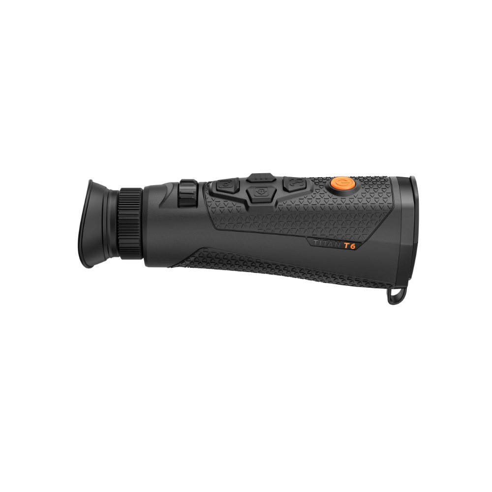 A black Rix thermal imaging scope with a textured eyepiece and control buttons, shown at an angle.