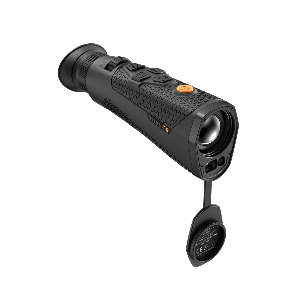 A black Rix thermal imaging scope with a textured eyepiece and control buttons, shown at an angle.