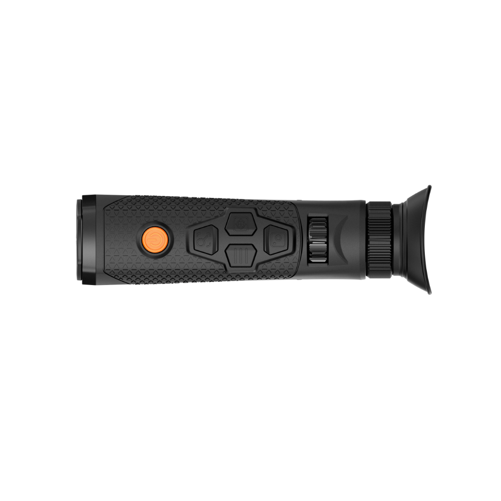 A black Rix thermal imaging scope with a textured eyepiece and control buttons, shown at an angle.
