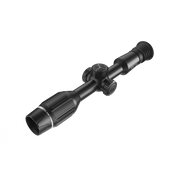 A black thermal scope with adjustment knobs, shown at an angle.