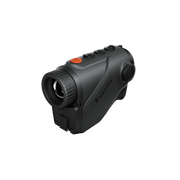 A black Thermtec thermal imaging monocular with an orange power button, shown at a three-quarter angle.