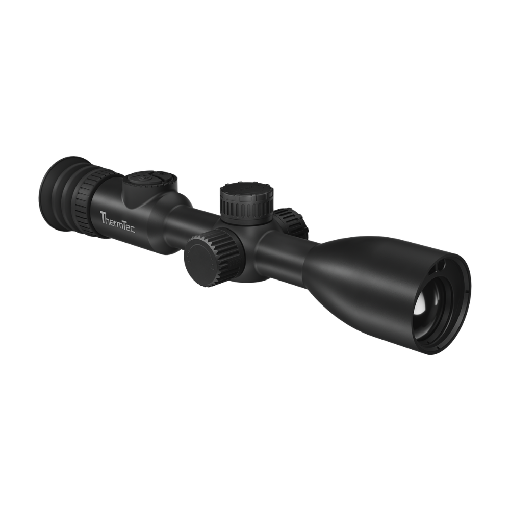 Black rifle scope with 'Thermtec' branding