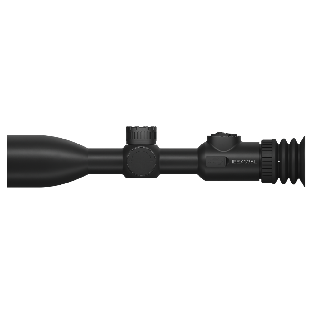 A black IBEX 335L rifle scope shown in a side profile view.