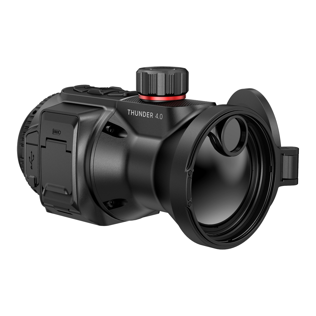 Hikmicro Thunder TX70CL 4.0 warmtebeeld voorzetkijker – schuin vooraanzicht met 70 mm objectief