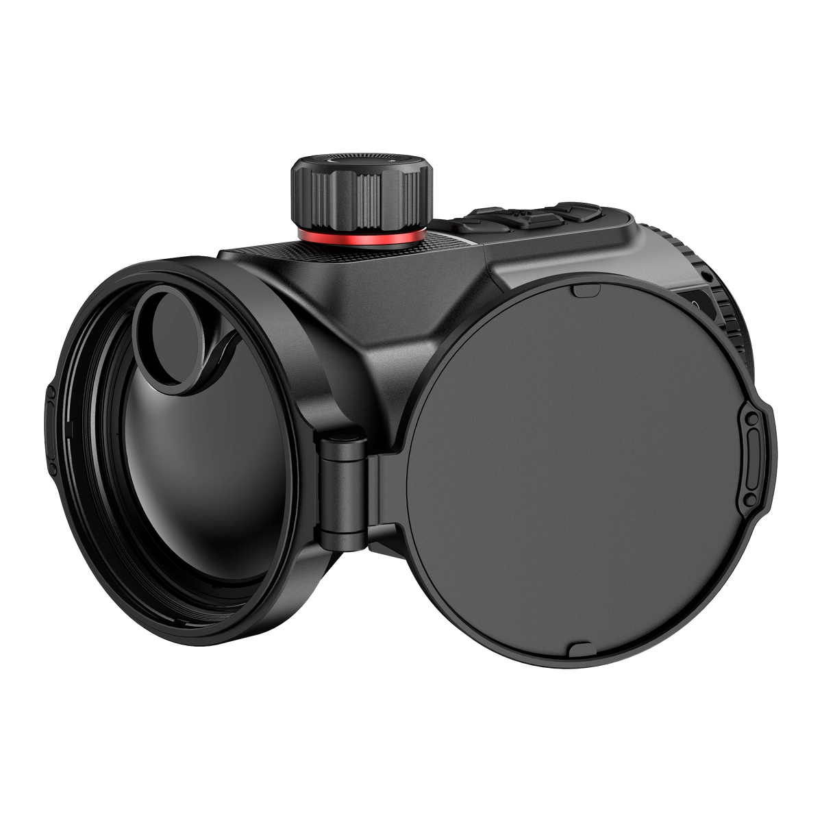 Hikmicro Thunder TX70CL 4.0 warmtebeeld voorzetkijker – lensdop geopend met laserafstandsmeter