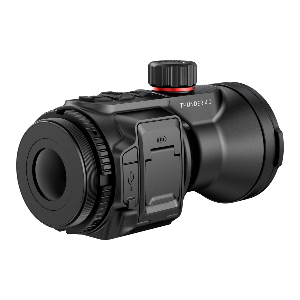 Hikmicro Thunder TX70CL 4.0 warmtebeeld voorzetkijker – achterzijde met accuvak en USB-C